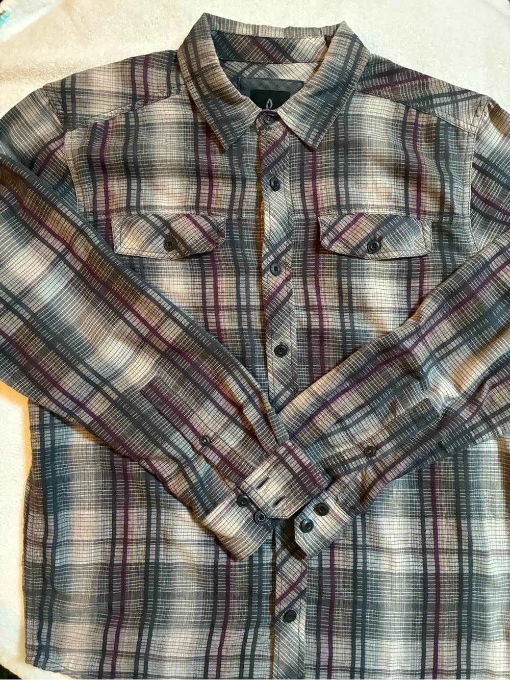 Prana Men's Plaid Shirt Jacket in Gray and Purple